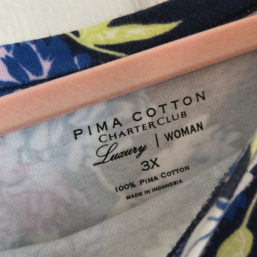 🟢 Charter Club floral t shirt pima cotton luxury woman Macy’s brand 3X - Picture 5 of 8